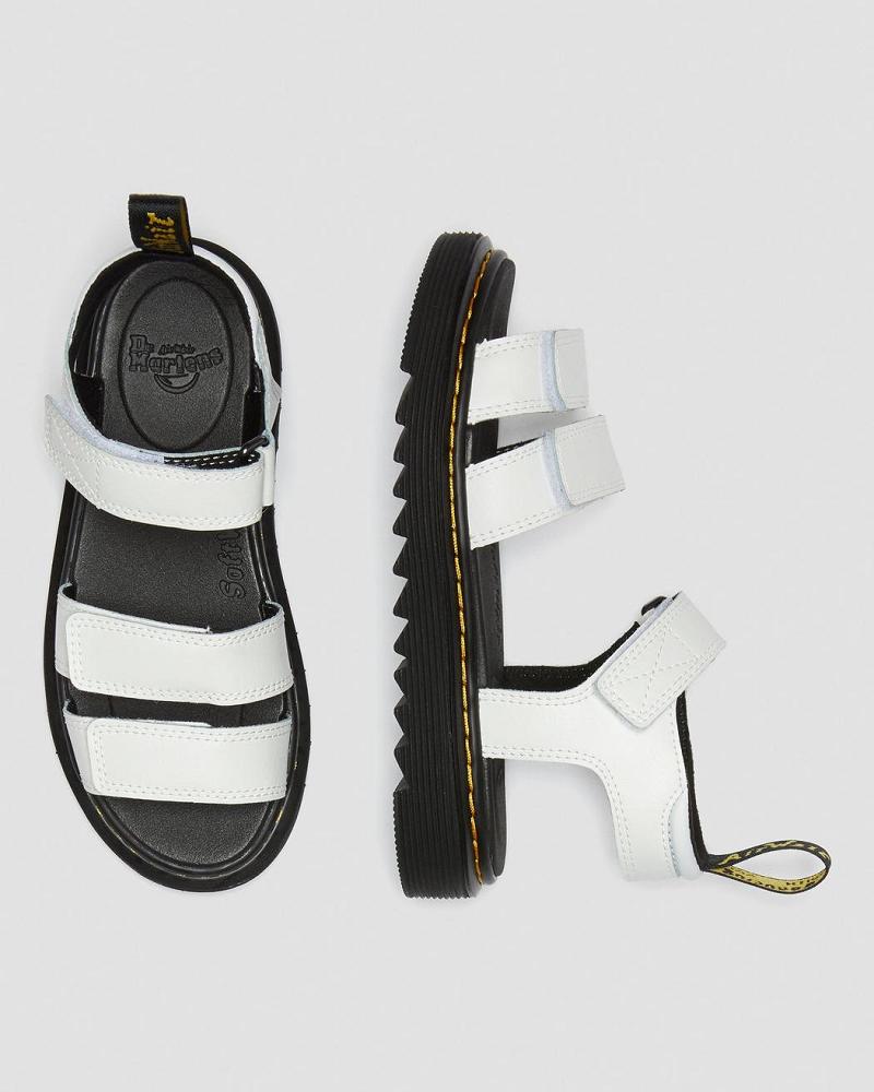 White Kids' Dr Martens Junior Klaire Leather Strap Sandals | CA 720XYU